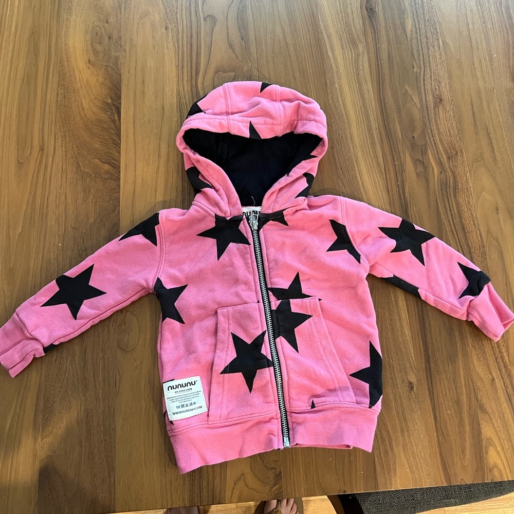 Nununu Pink Hoodie with Black Stars